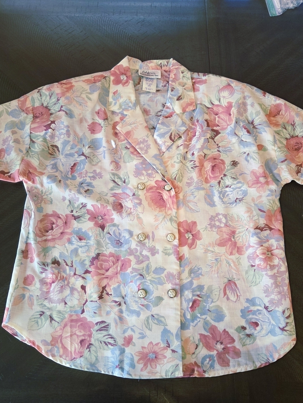VINTAGE California Connection Floral Blouse NWT Double Breasted Pastel Large - Picture 9 of 12